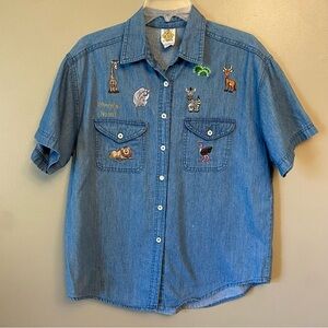 Kevin G Sportwear denim button up shirt Size Medium cotton Noah embroidered